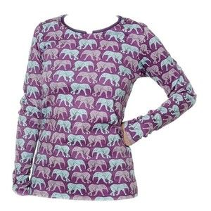 Duns Sweden Womens Organic Cotton T-Shirt sz S Elephants Novelty Print Purple
